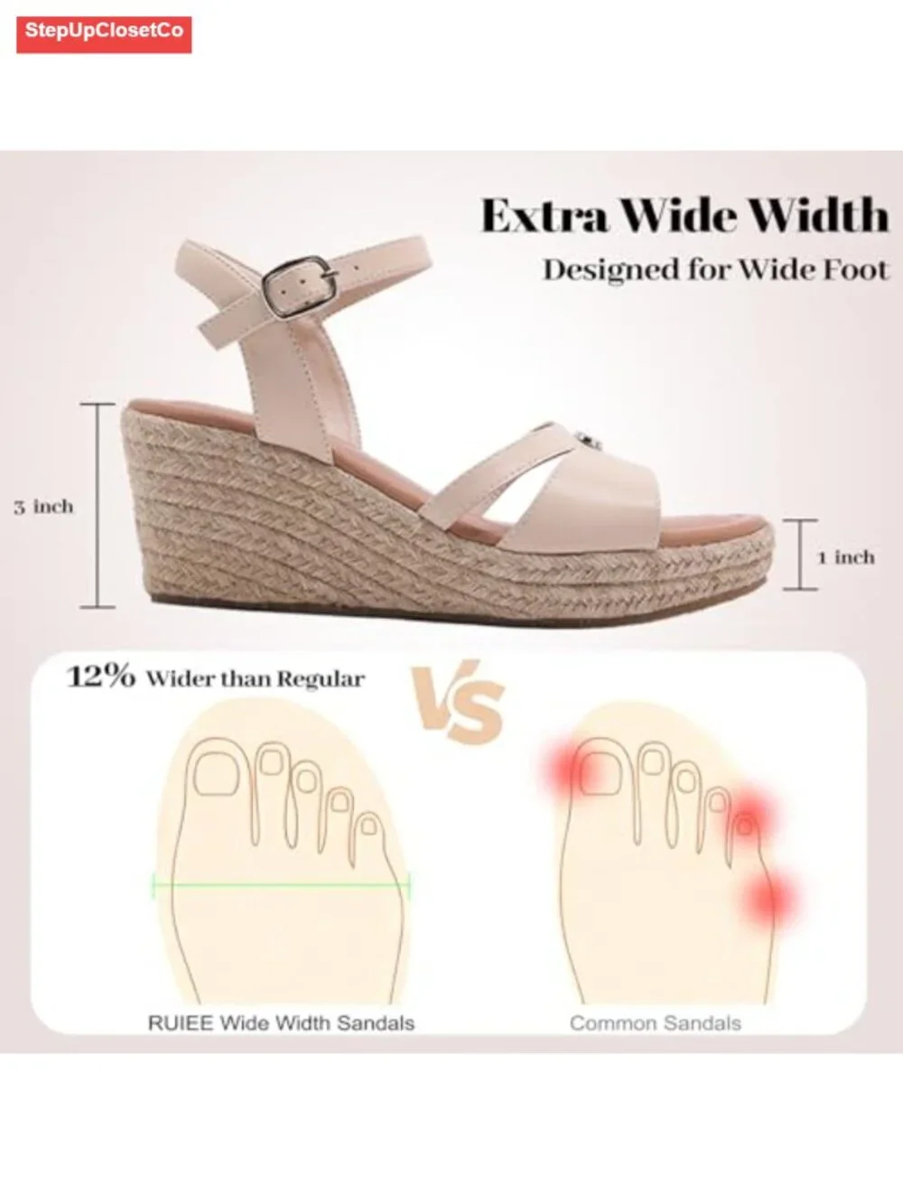 Wide Width Platform Wedge Sandals with Ankle Strap